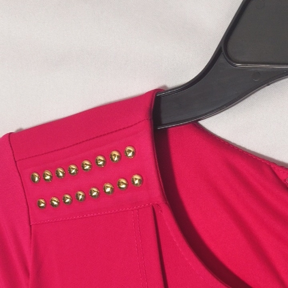 Thalia Sodi Fuchsia Long Sleeve Dress Size 6 With Gold Studded Accents. In - Picture 6 of 11
